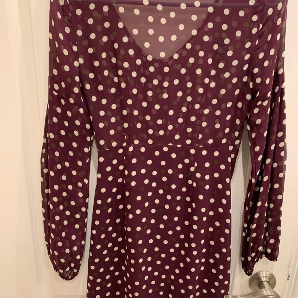 Adele Fado Dress Made in Italy Burgundy and White Polka Dot Sheer Sz 38 (US 8) - Picture 2 of 5